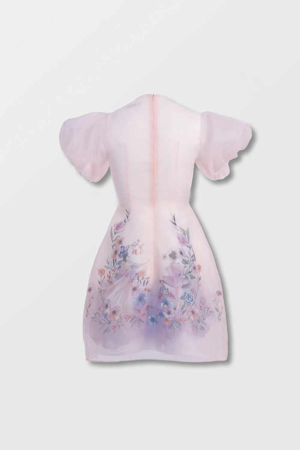 Ballet A-line Puffy Sleeved Silk Organza Mini Dress