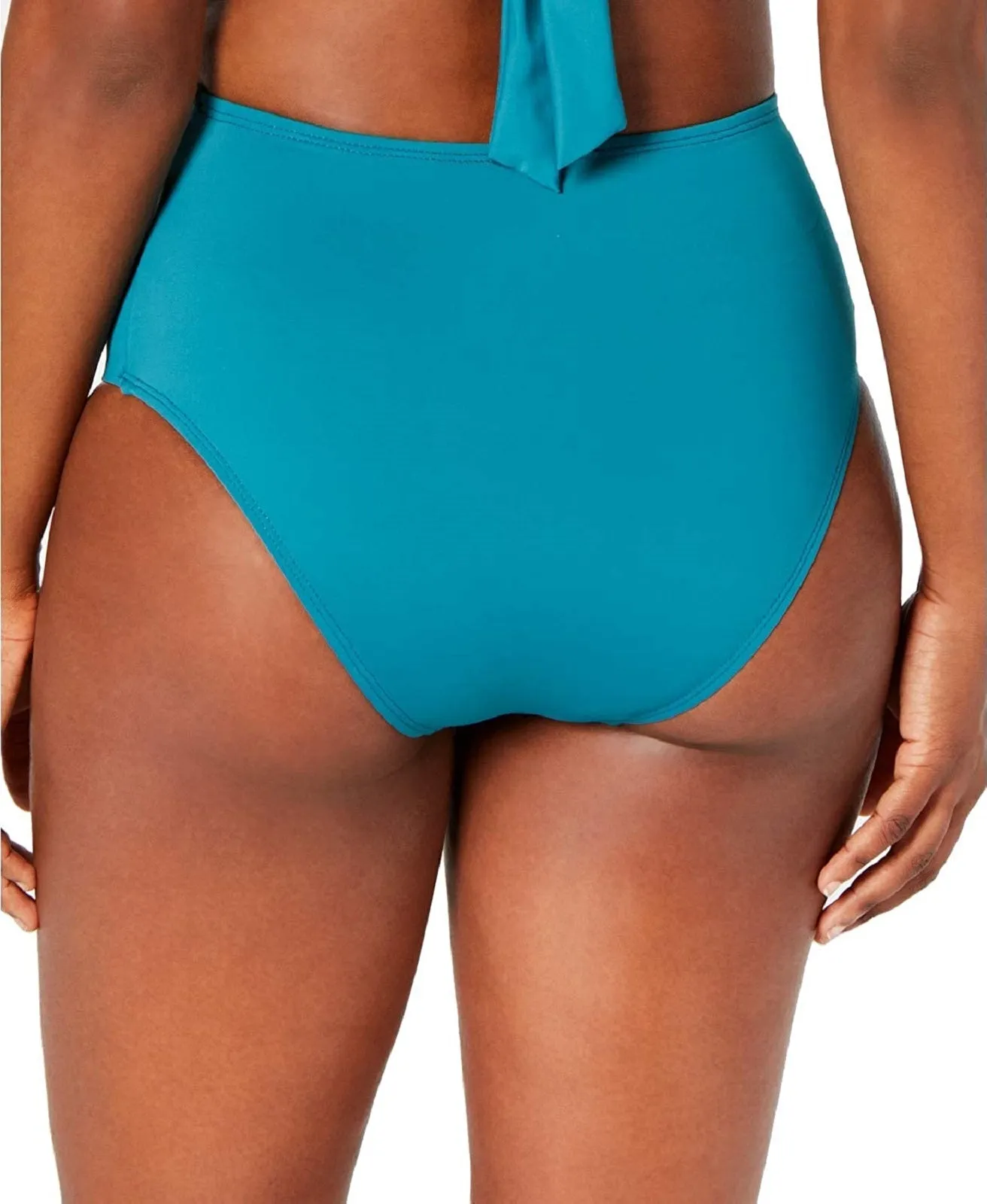 Bar III Women's Sunset Solids Ring High-Waist Bottoms, Teal, S