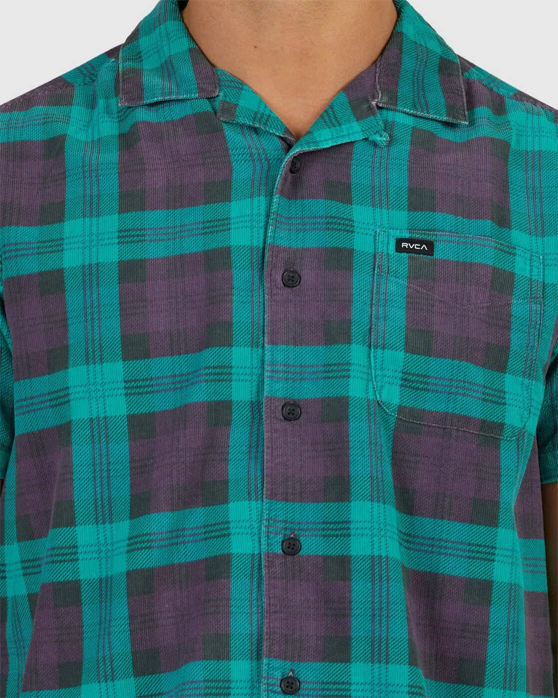 Barbed Plaid Short Sleeve Shirt - Teal