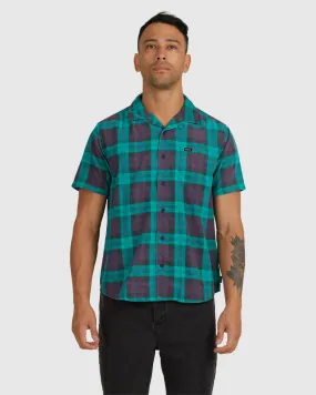 Barbed Plaid Short Sleeve Shirt - Teal