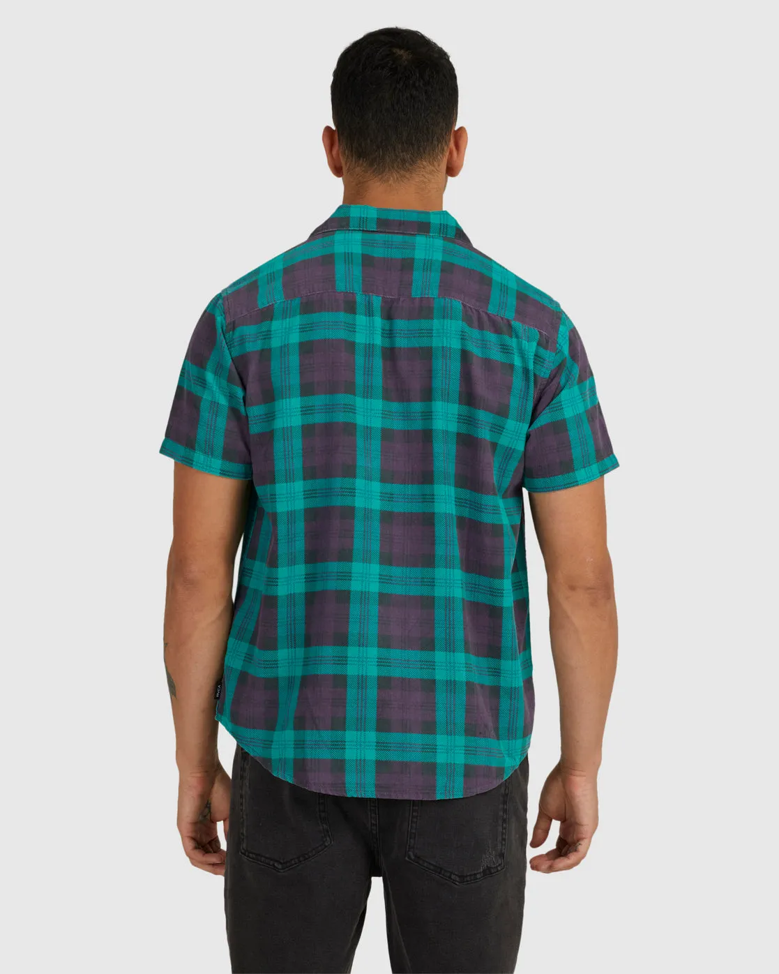 Barbed Plaid Short Sleeve Shirt - Teal