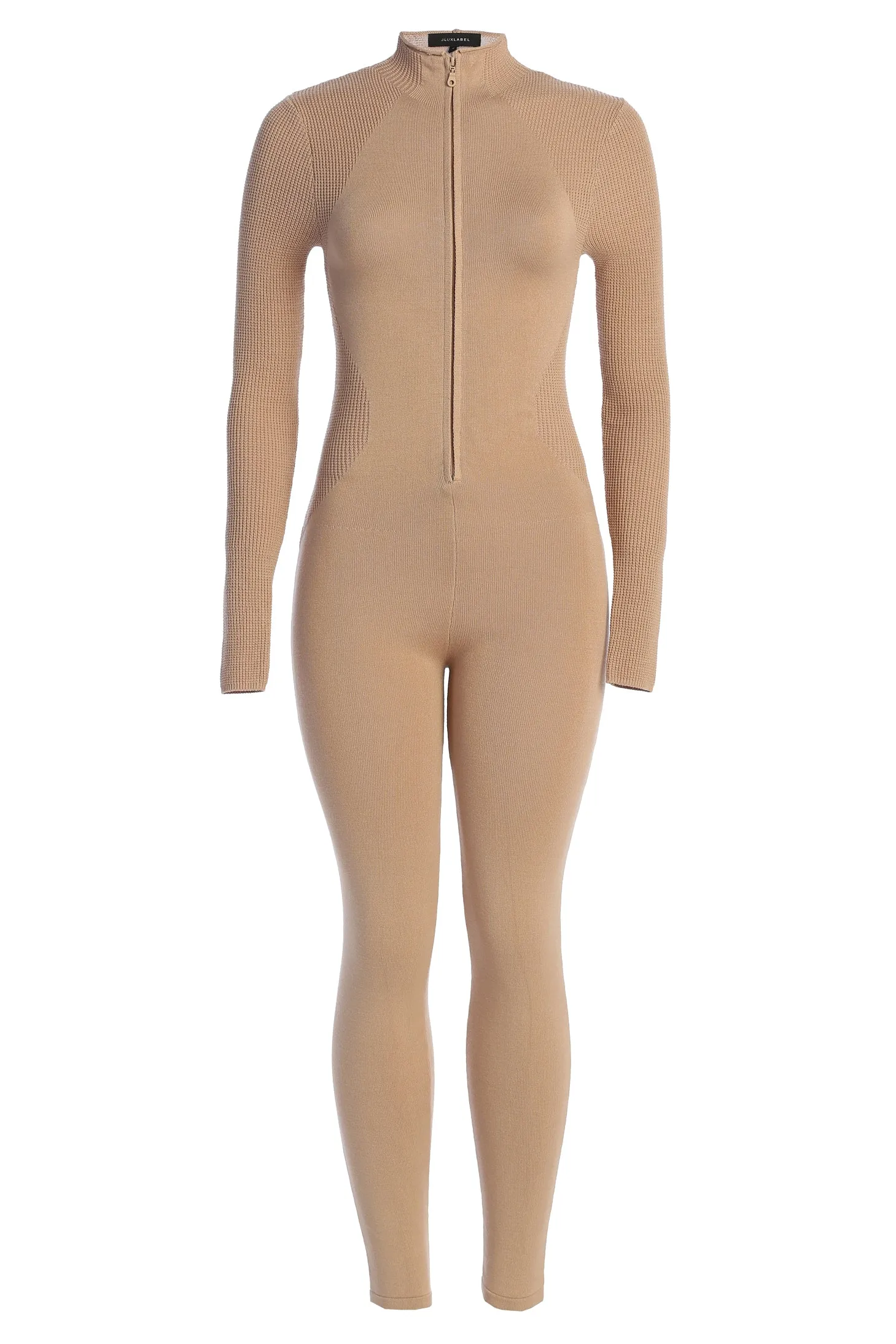 Beige Kris Front Zipper Jumpsuit