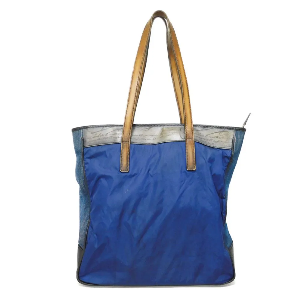 Berluti Tote Bag Nylon x cotton x Venezia Scritto leather blue Calligraphy Bar Tikal Tote mens Used Authentic