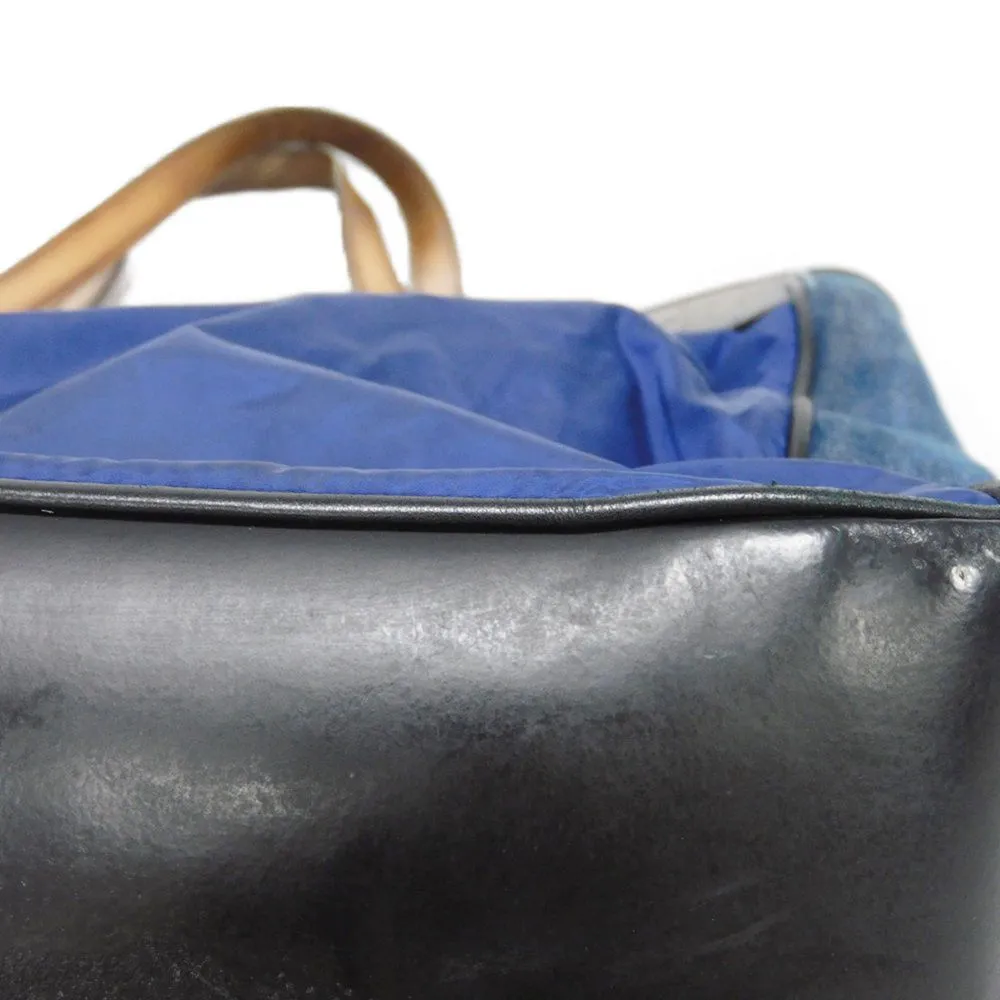 Berluti Tote Bag Nylon x cotton x Venezia Scritto leather blue Calligraphy Bar Tikal Tote mens Used Authentic