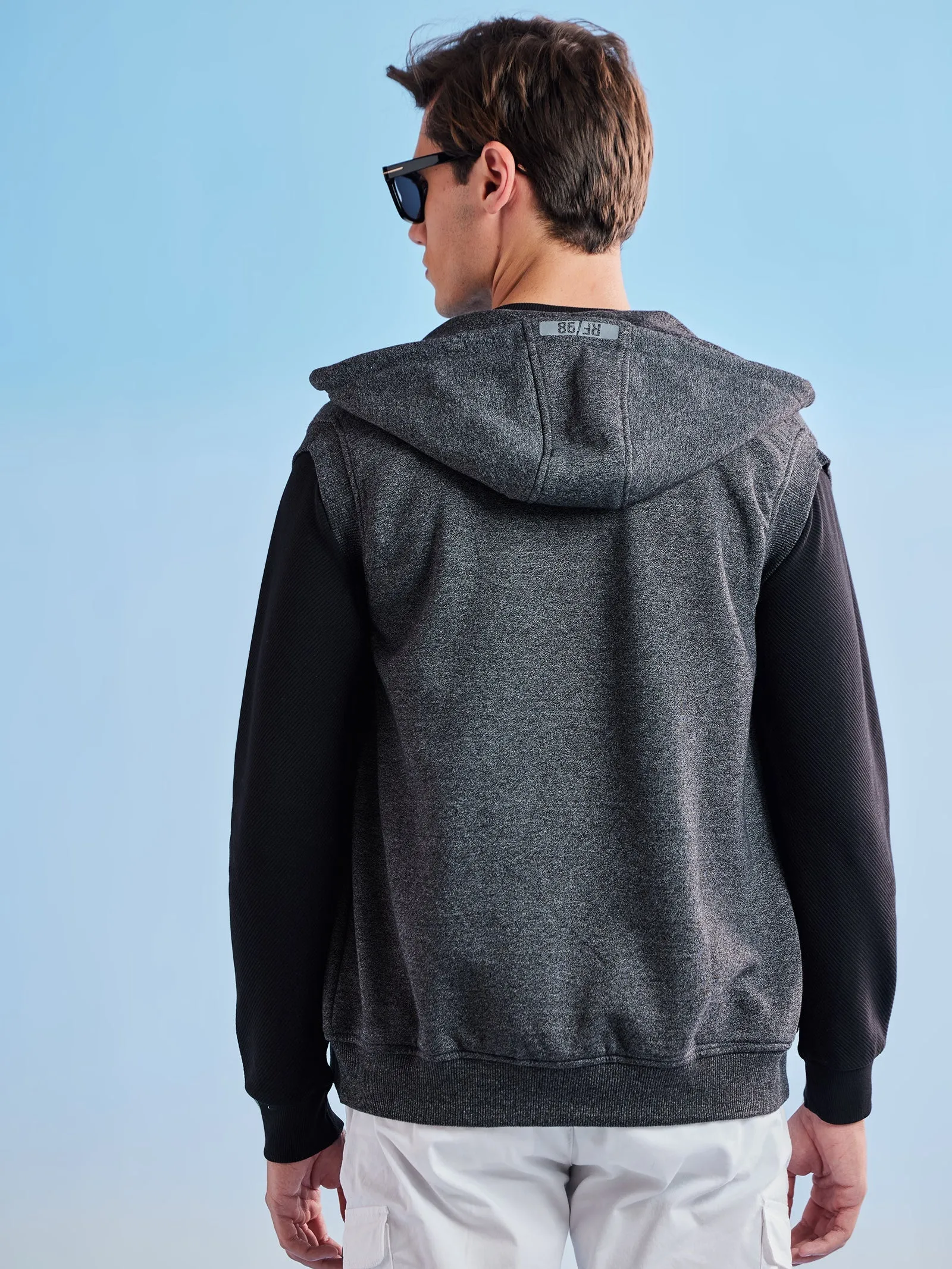 Black Fleece Sleeve Less Hooded Sweatshirt