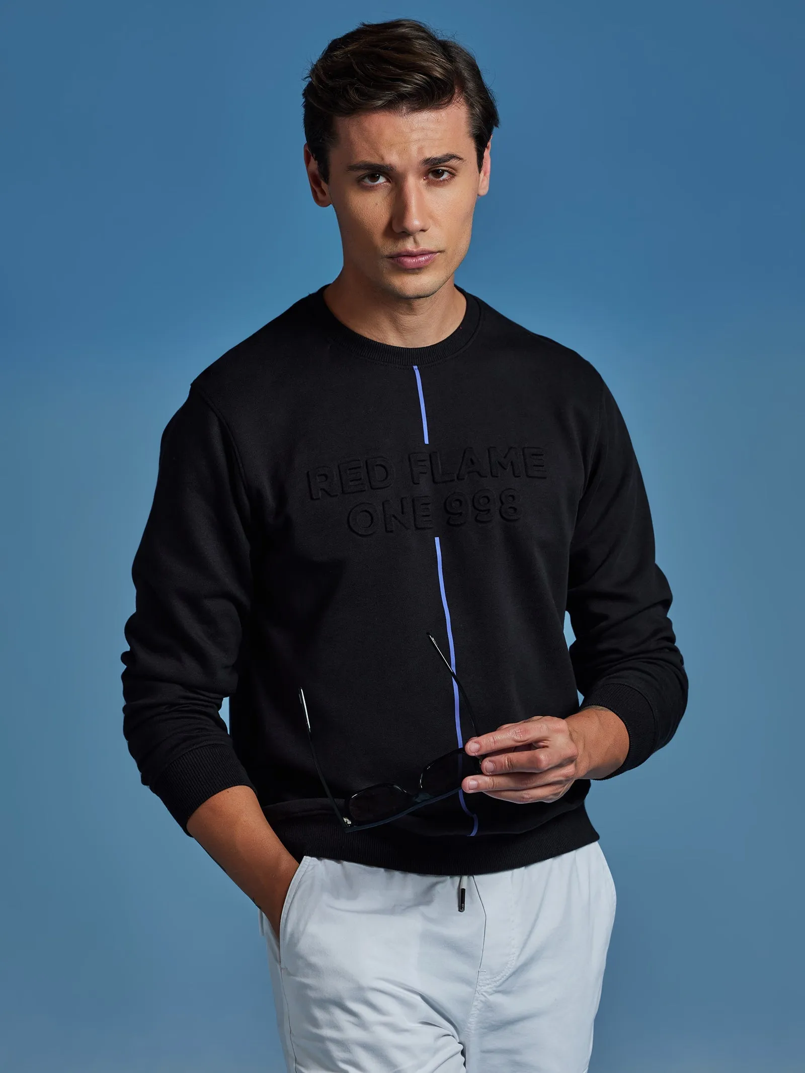 Black Interlock Embossed Crew Neck Sweatshirt