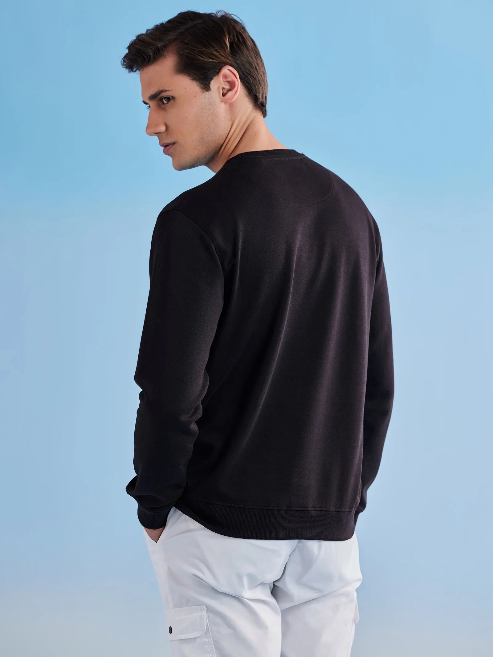 Black Interlock Embossed Crew Neck Sweatshirt