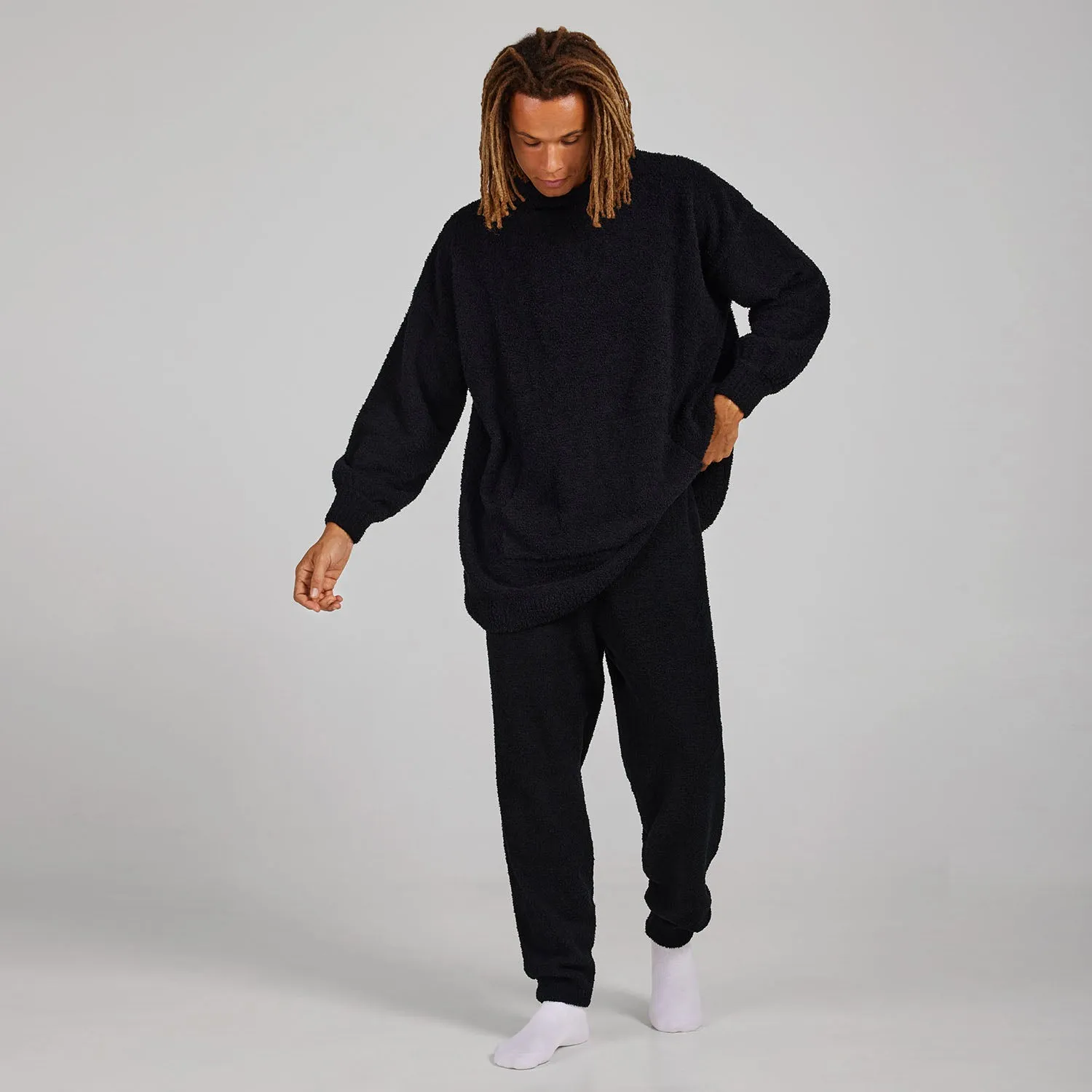 Black Soft Boucle Knit Lounge Pants