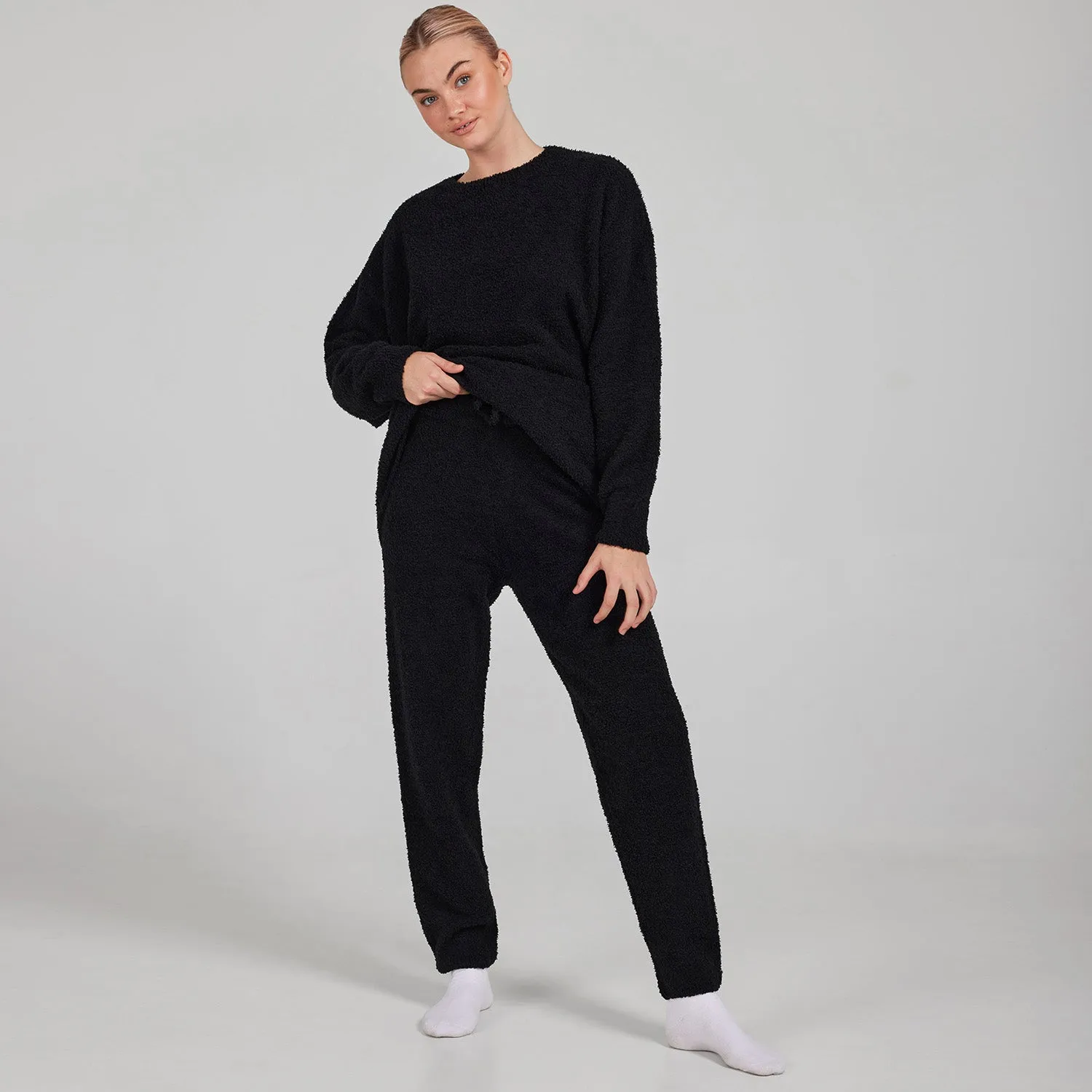 Black Soft Boucle Knit Lounge Pants