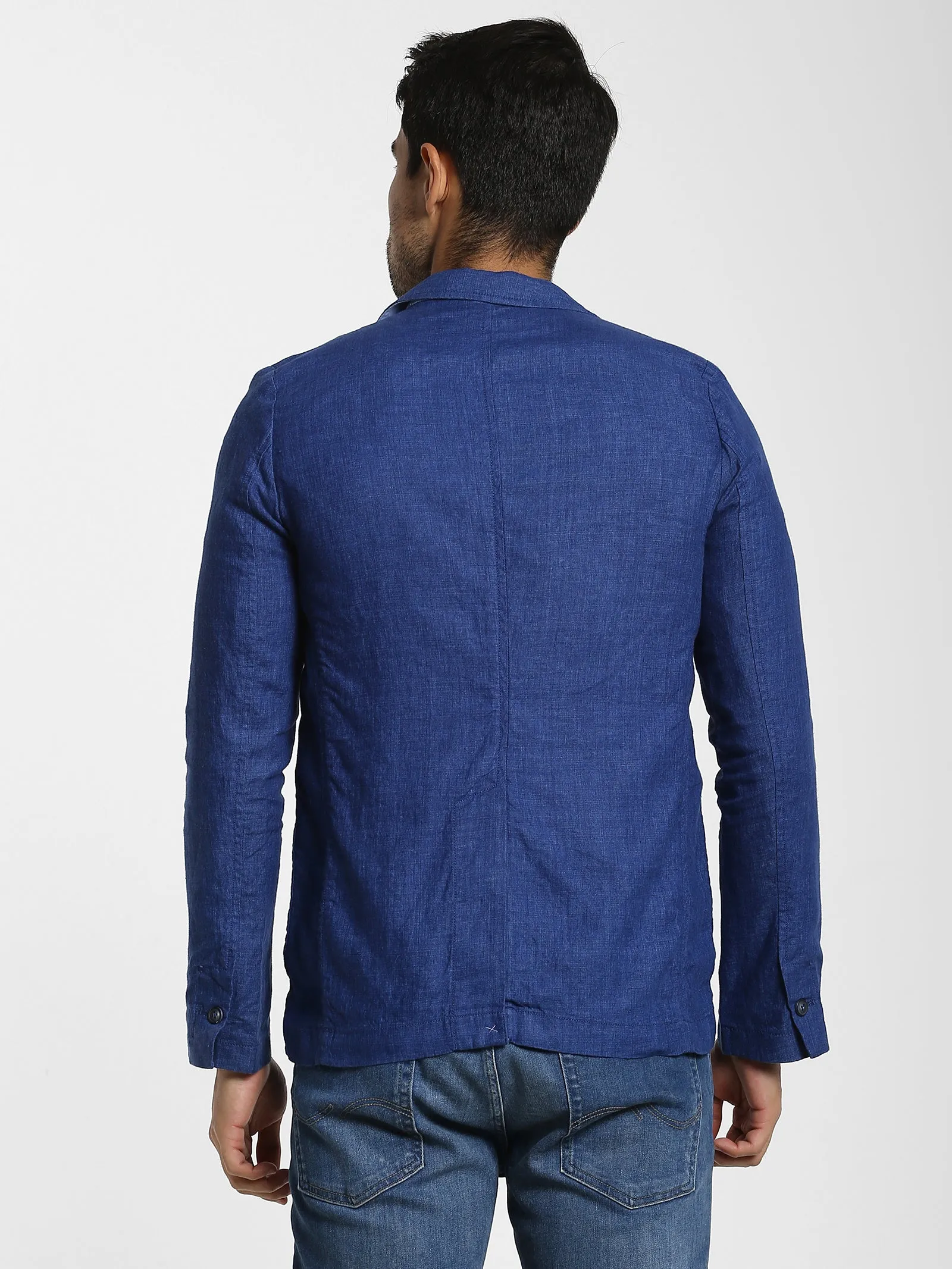 Blue Jacquard Linen Blazer