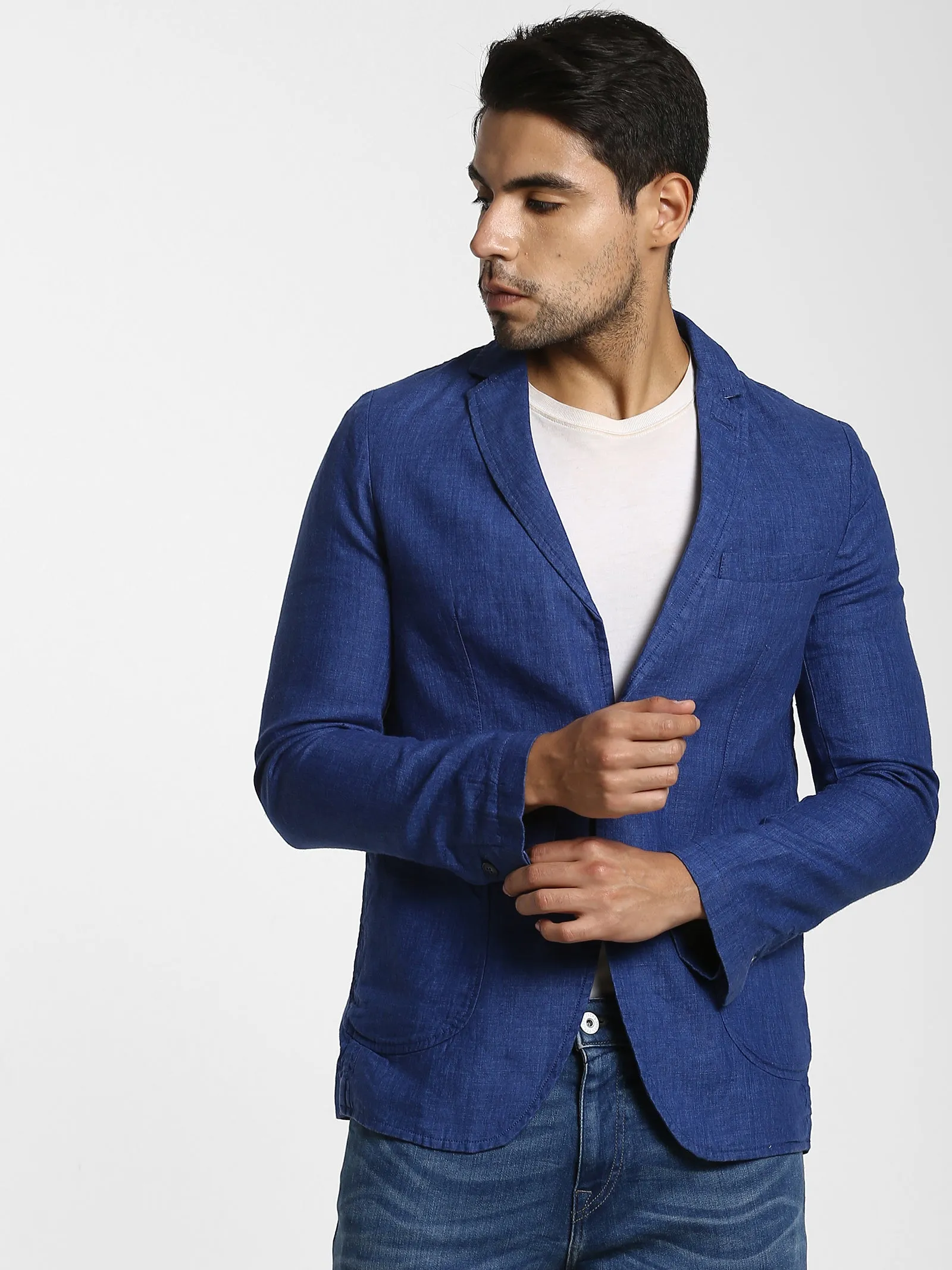 Blue Jacquard Linen Blazer