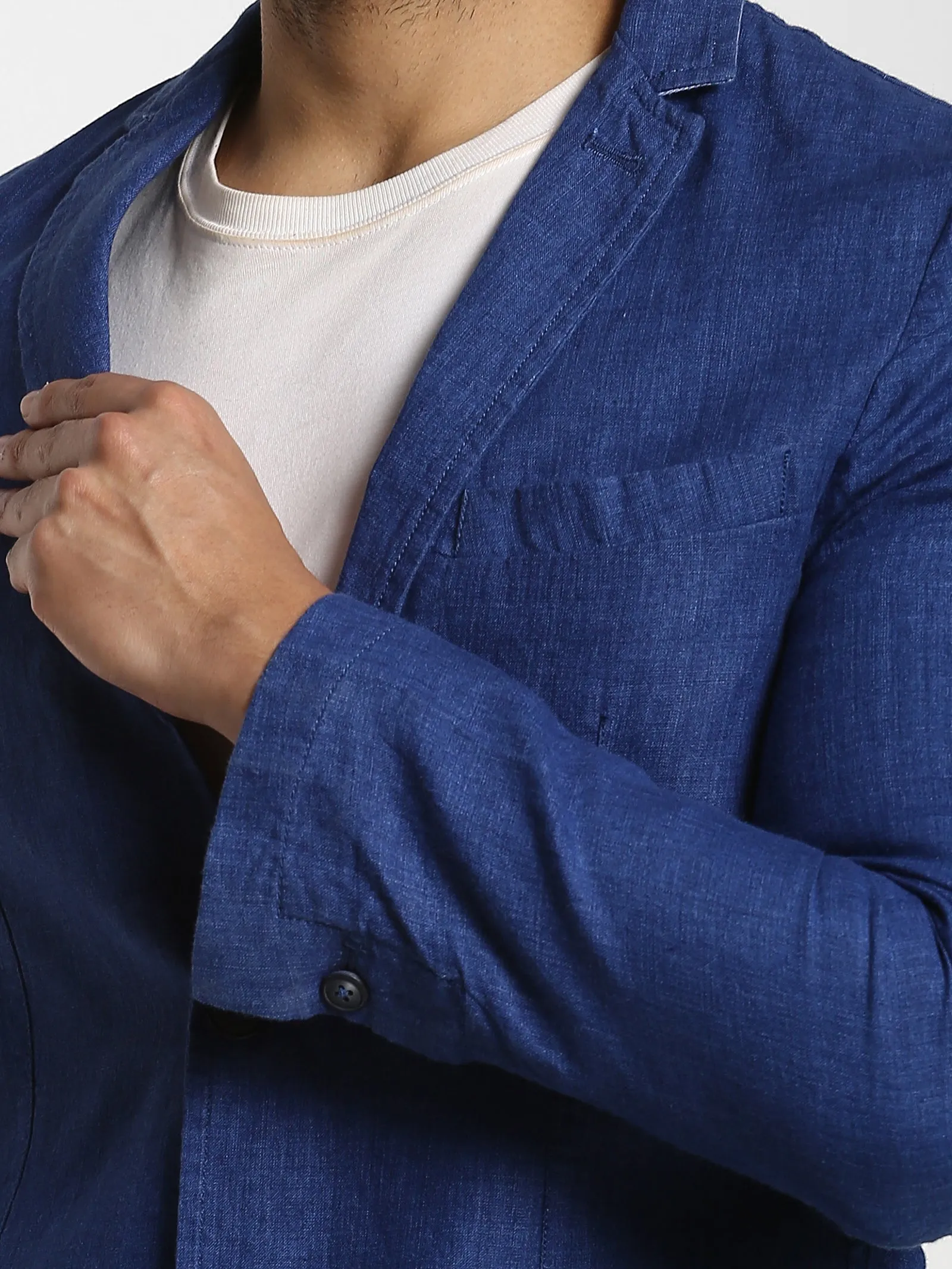 Blue Jacquard Linen Blazer