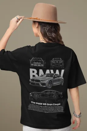 BMW M8 Gran Coupe Black Unisex Oversized T-shirt (Back Side Printed)