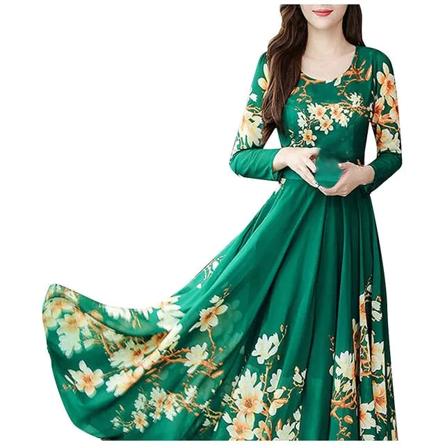 Bohemian Style Plus Size 4xl 2020 Summer New Arrival A-line Long Sleeve Long Dress Vestidos