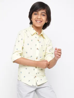 Boys Light Yellow Printed Shirt