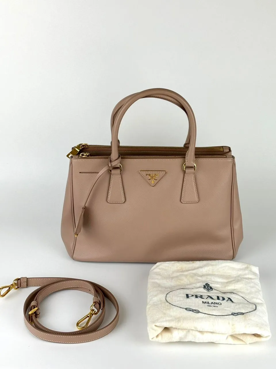 Cammeo Saffiano Lux Leather Double Zip Small Tote Bag