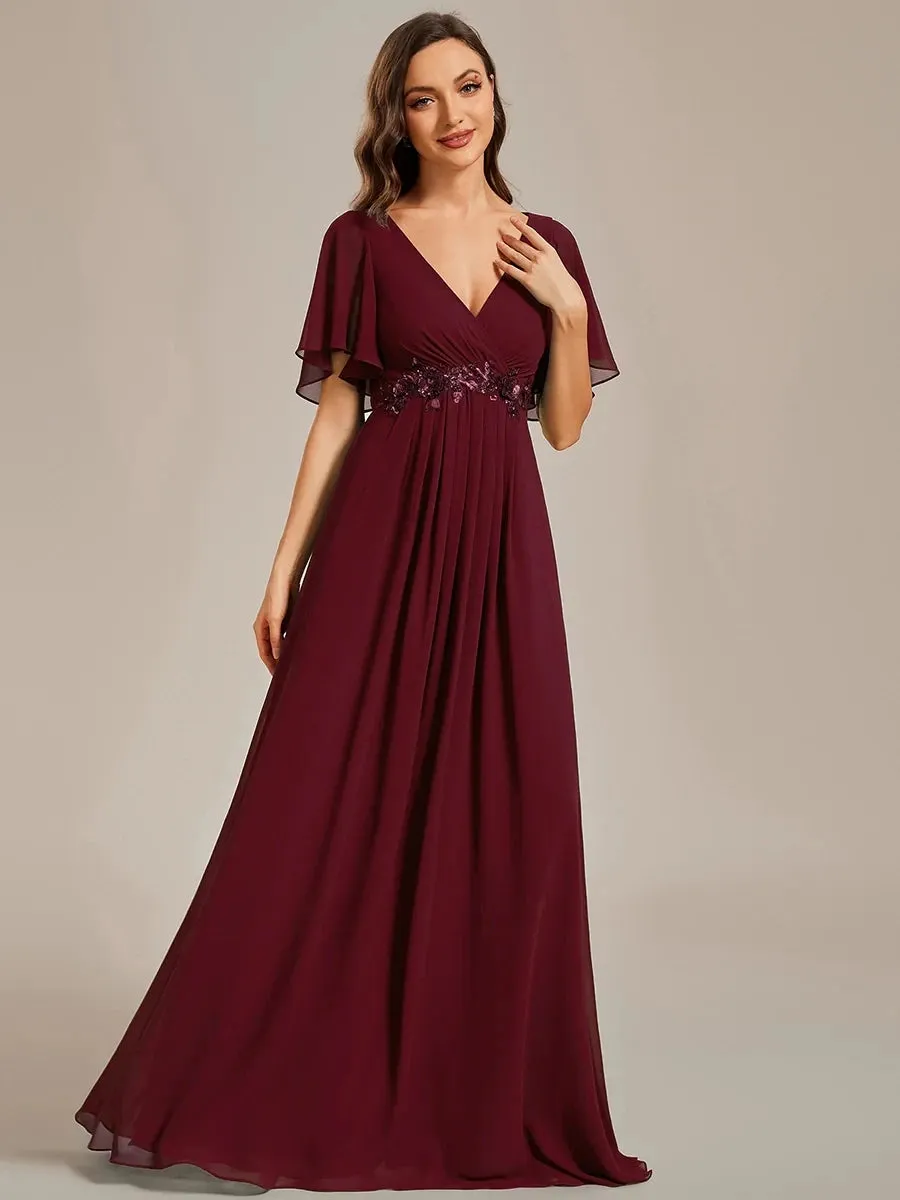 Chiffon Applique Elegant V Neck Long Evening Dresses