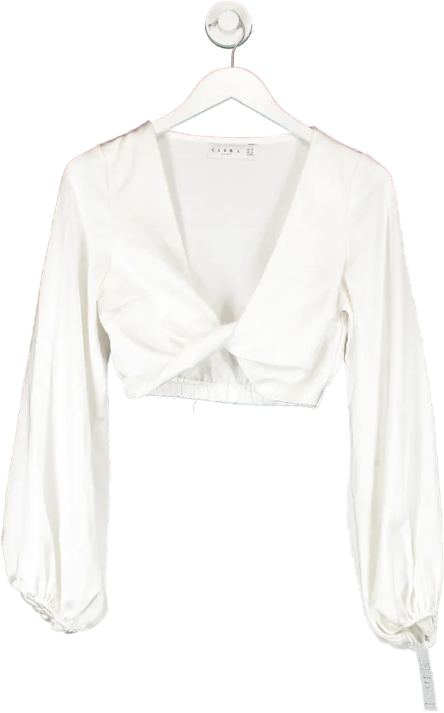 Club L White Long Sleeve Twist Front Cop Top UK 8