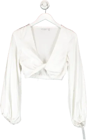 Club L White Long Sleeve Twist Front Cop Top UK 8