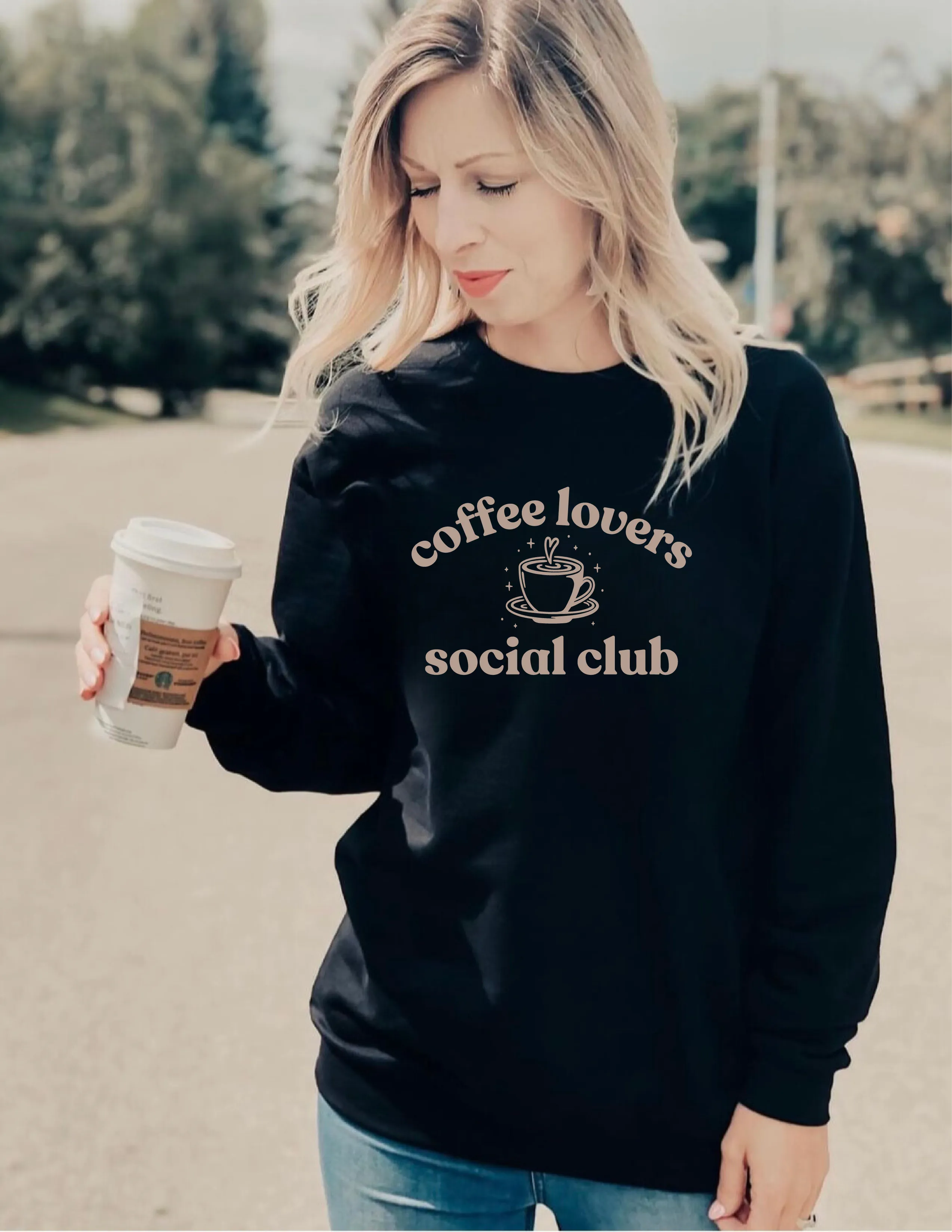 Coffee Lovers Social Club Cozy Crew Neck Sweater