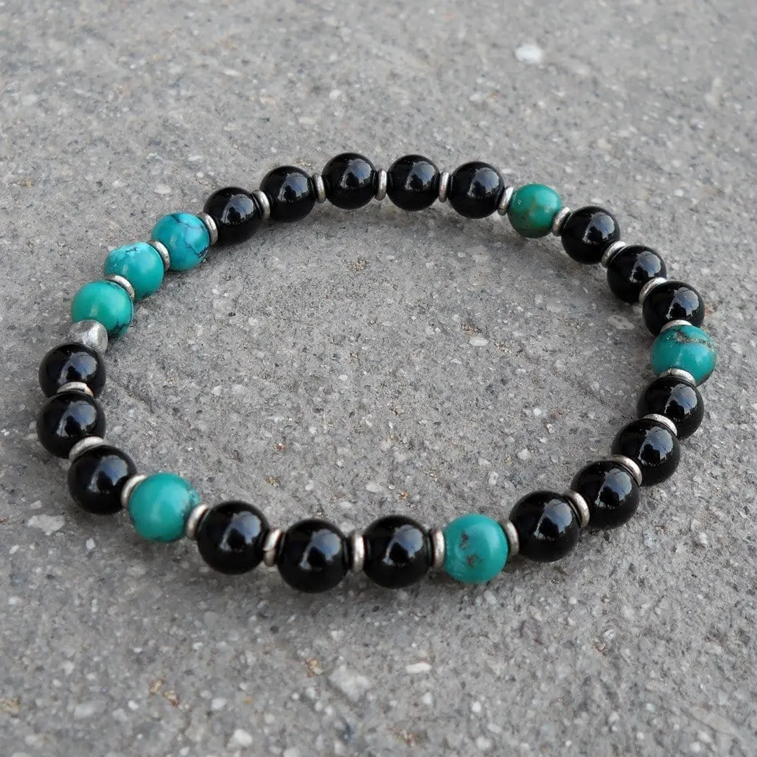 Communication and Patience, Turquoise and Onyx Mala Bracelet