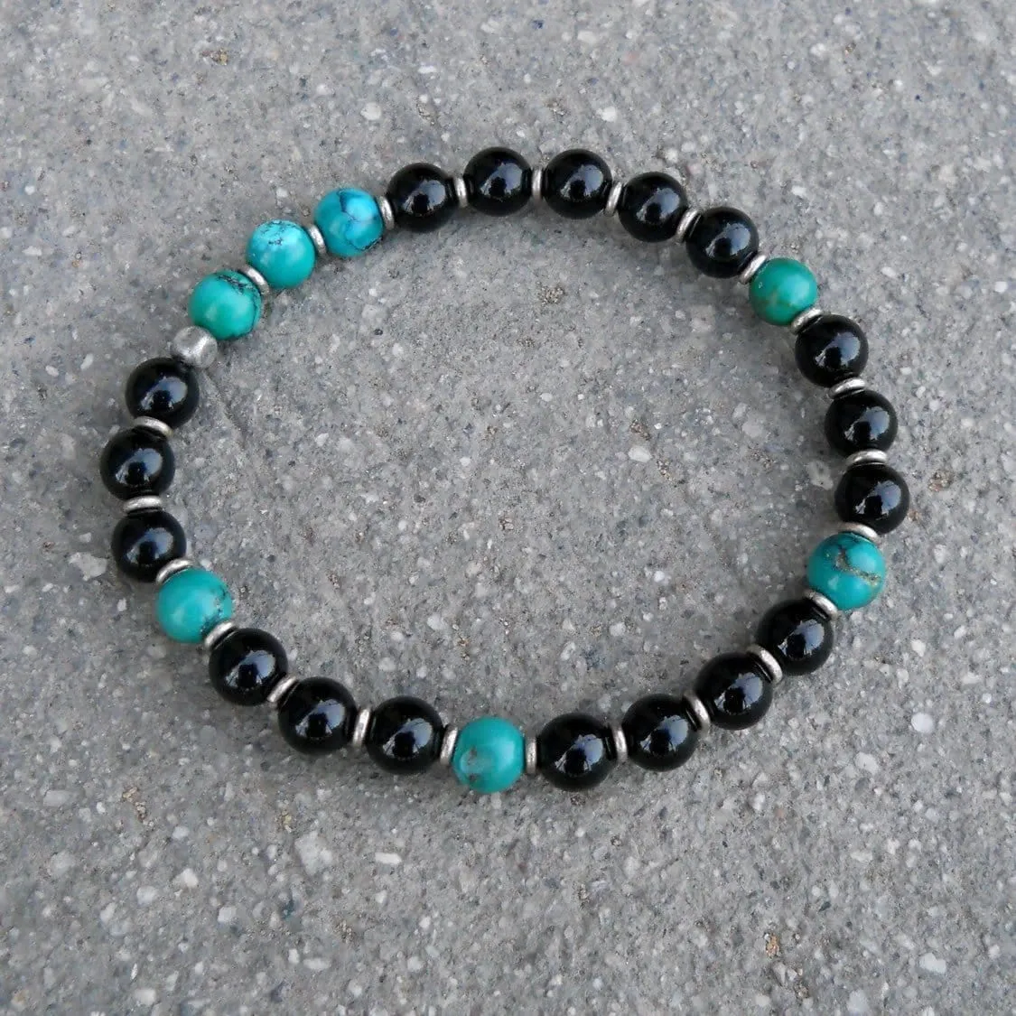 Communication and Patience, Turquoise and Onyx Mala Bracelet