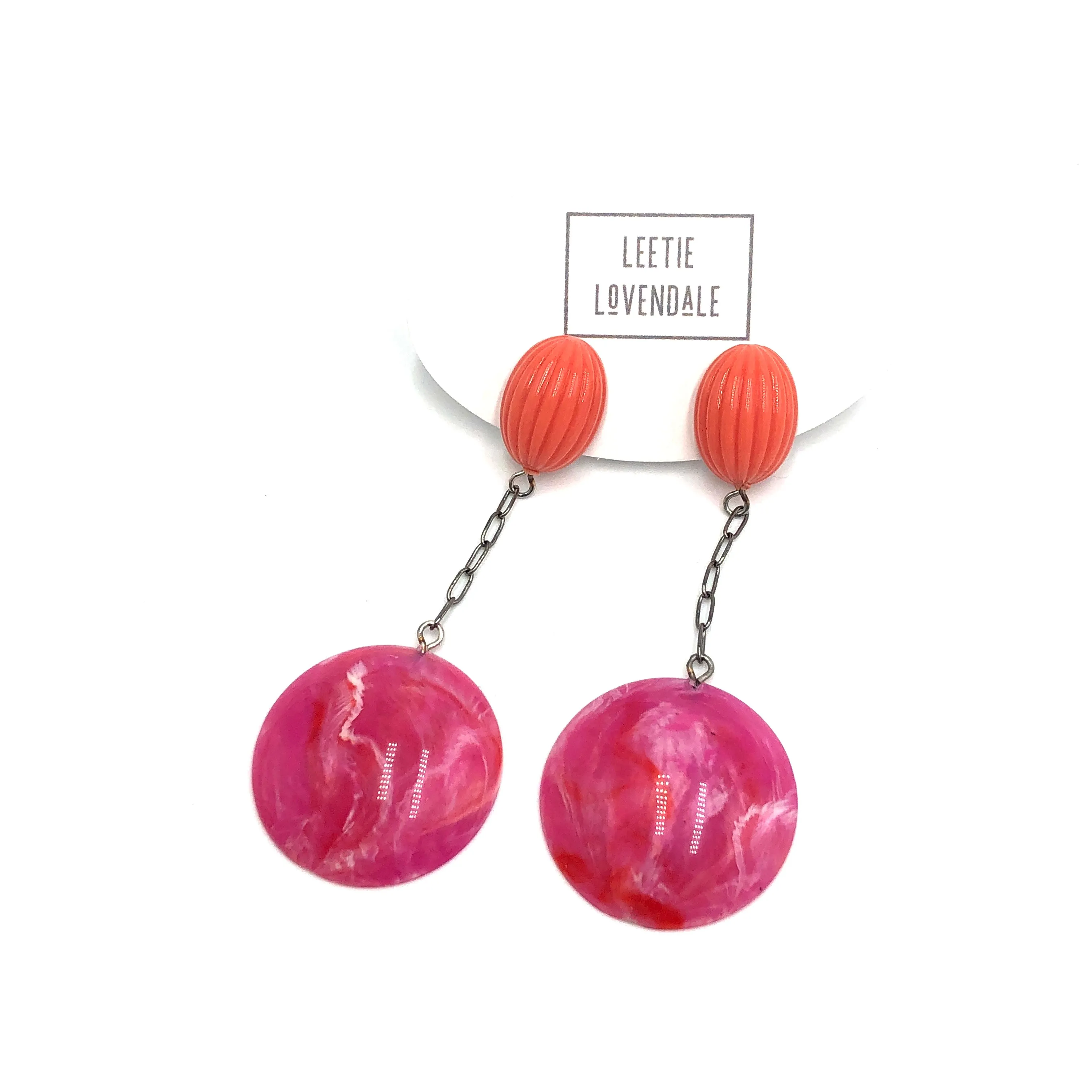 Coral & Hot Fuchsia Chain-Link Earrings