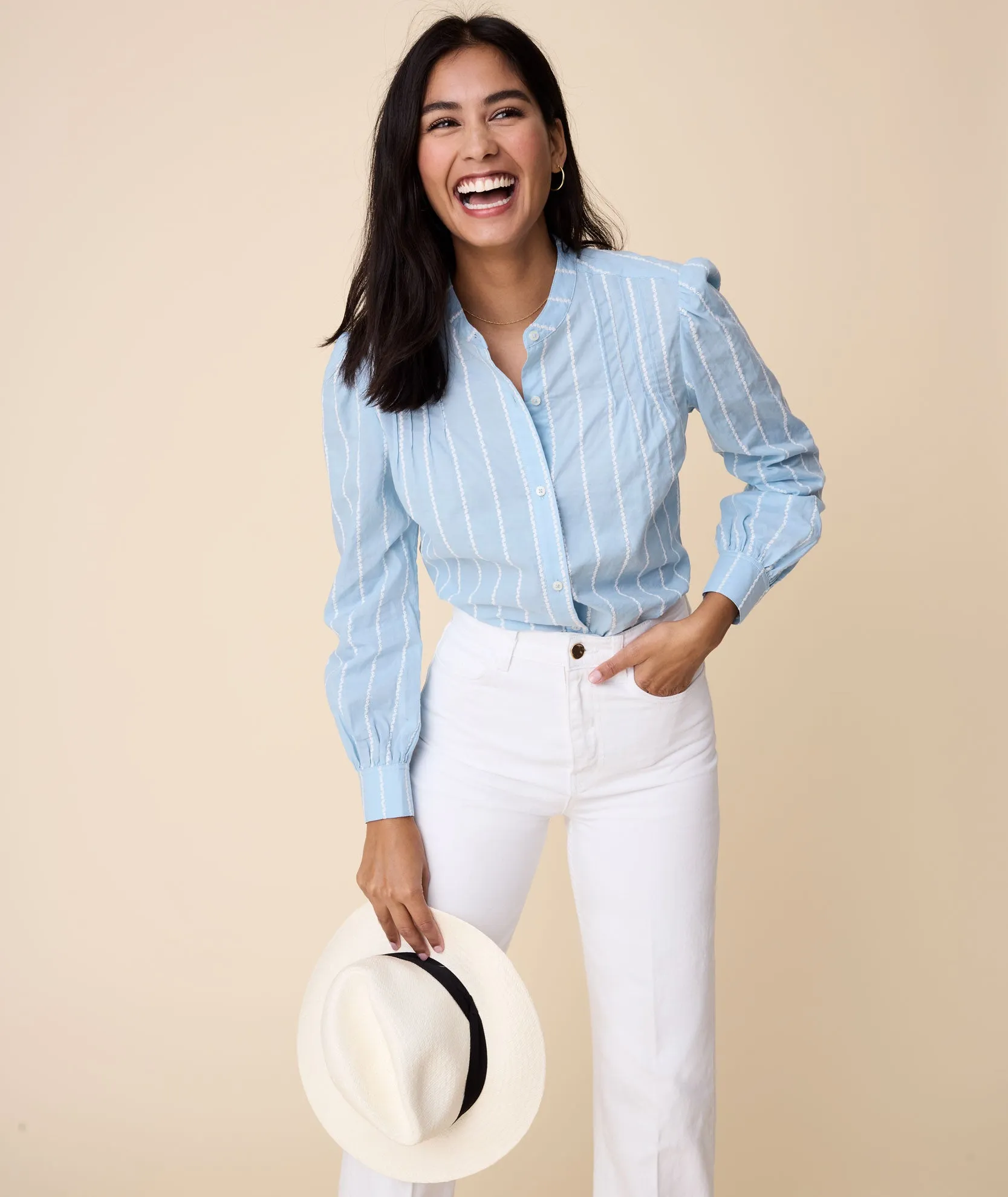 Cotton Band Collar Jocelyn Shirt - FINAL SALE