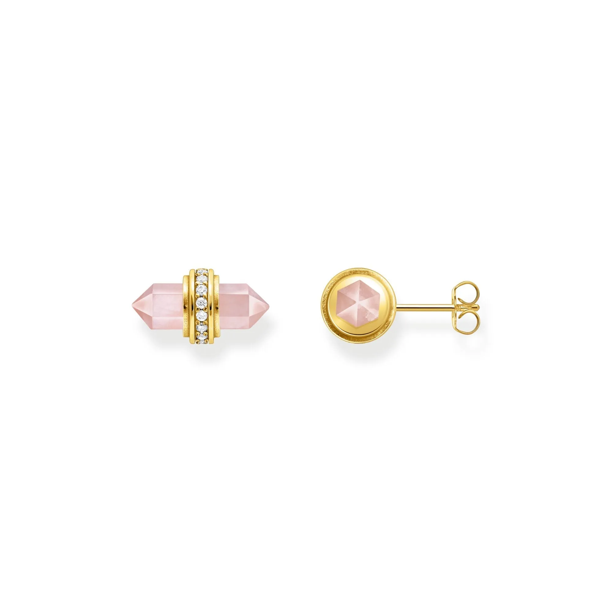 Crystal ear studs with rose quartz gold