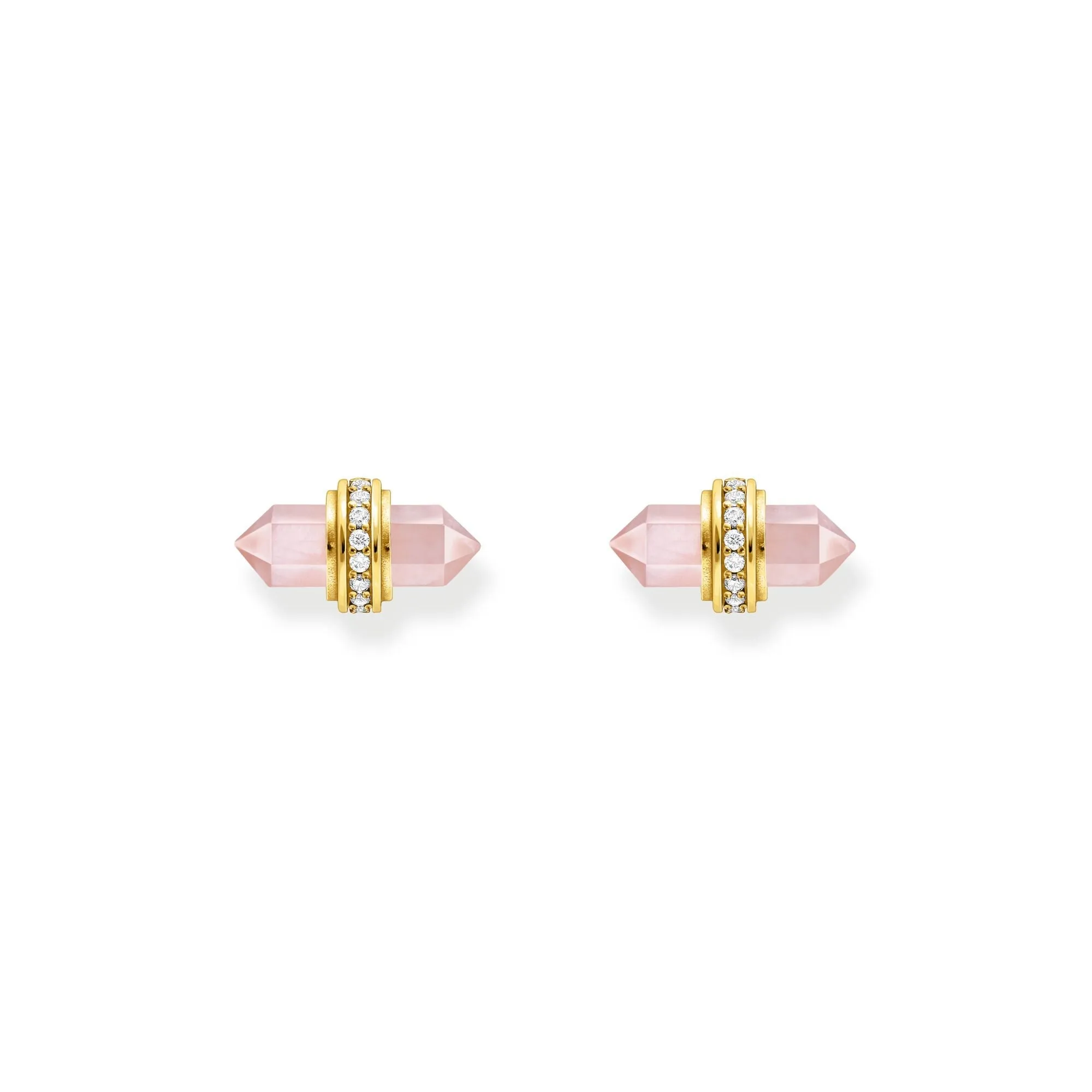 Crystal ear studs with rose quartz gold