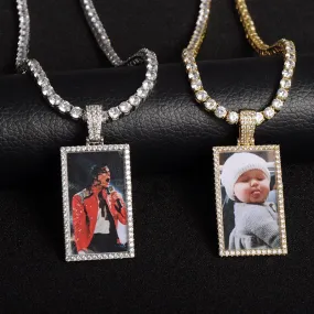 Custom Made Rectangle Photo Medallion Hip-hop Necklace