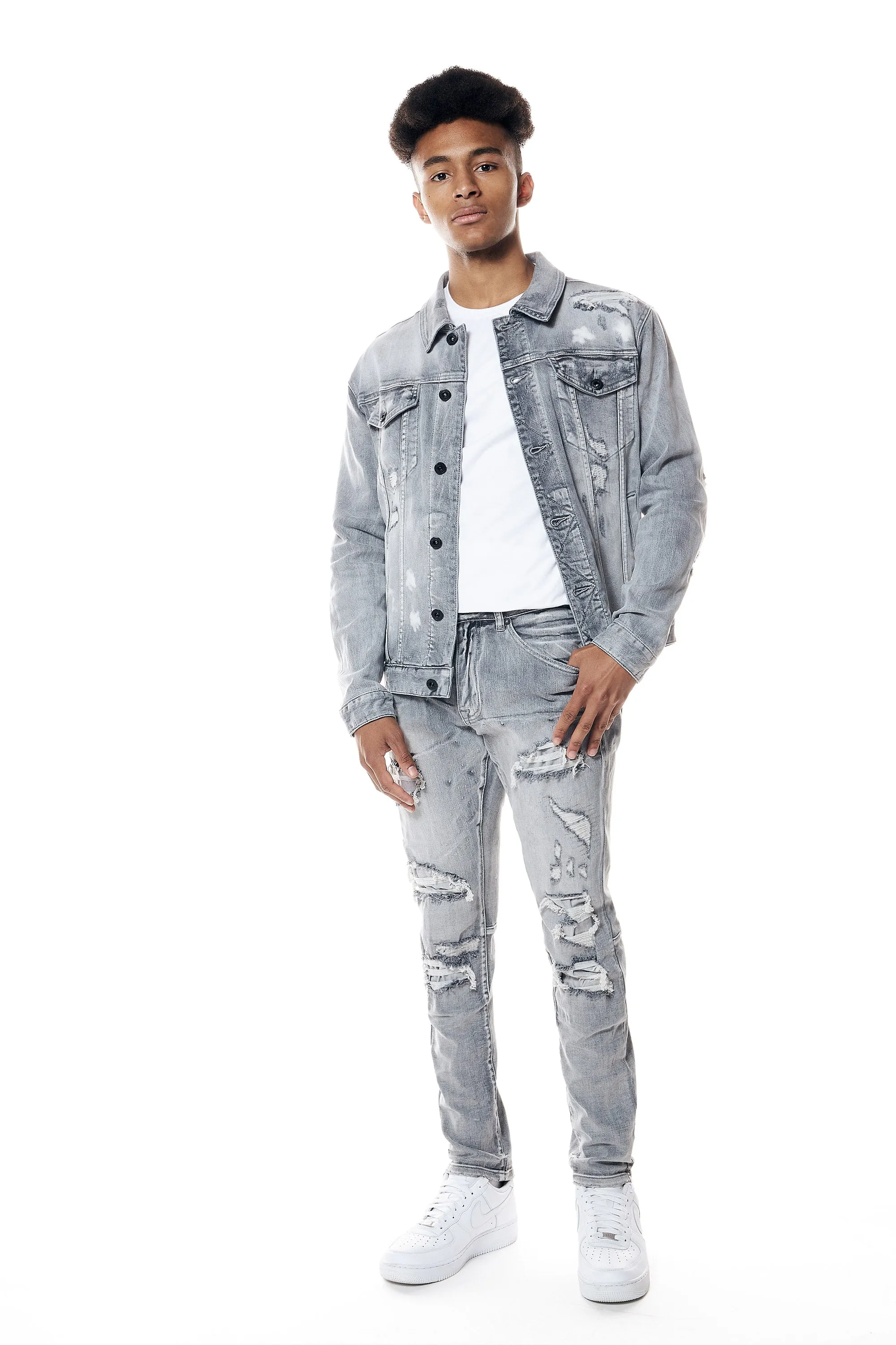 Distressed Rip & Repair Jean Jacket - Union Grey