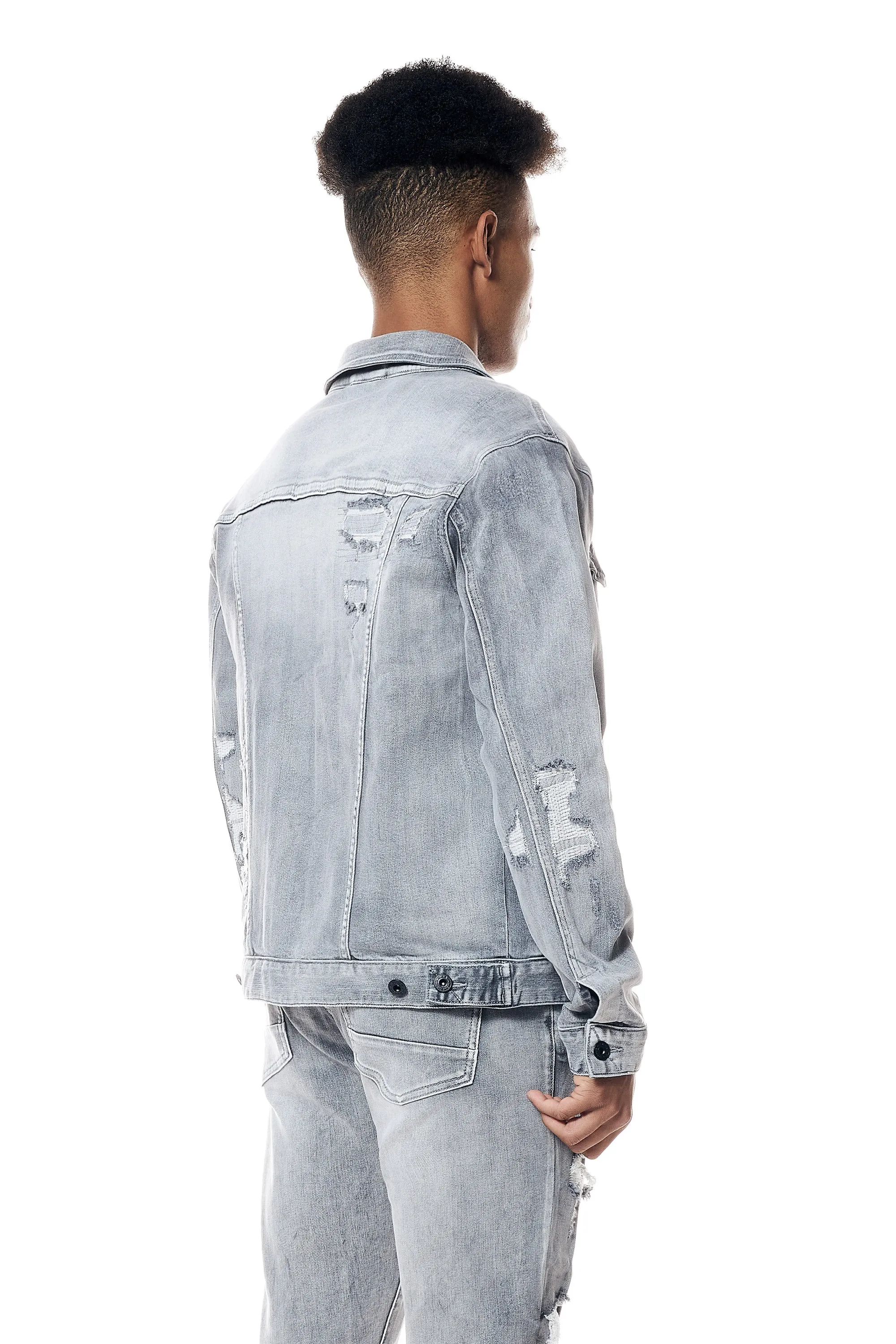 Distressed Rip & Repair Jean Jacket - Union Grey