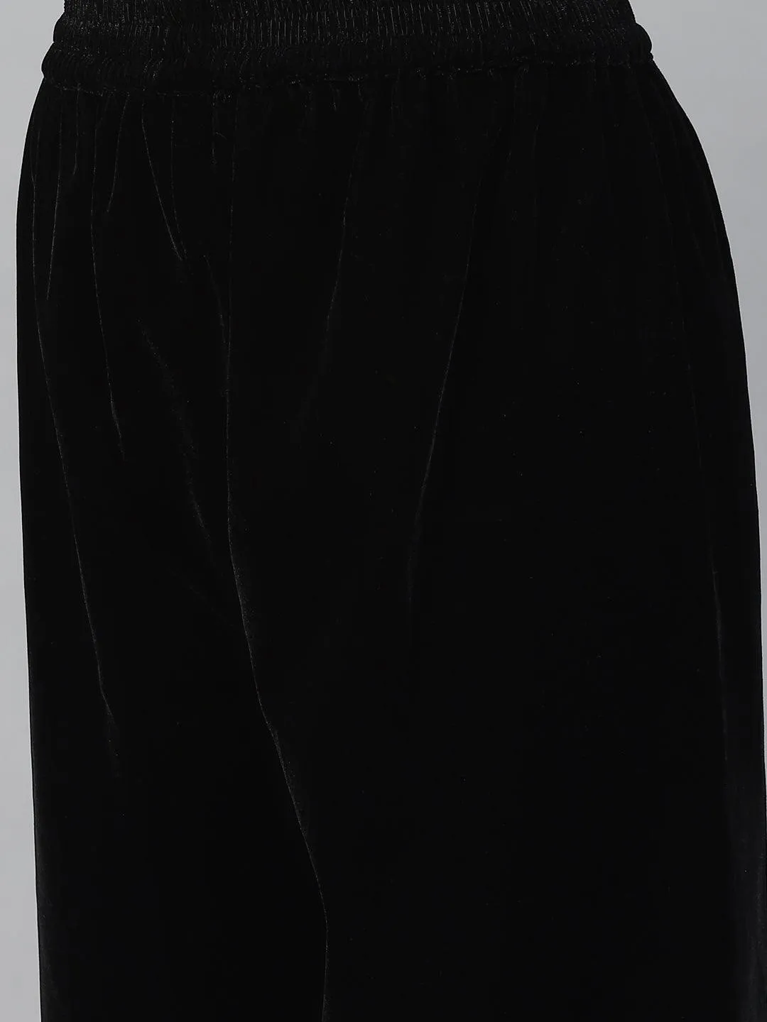 Divena Black Burn out Velvet Kurta Haram Pant with Organza Dupatta