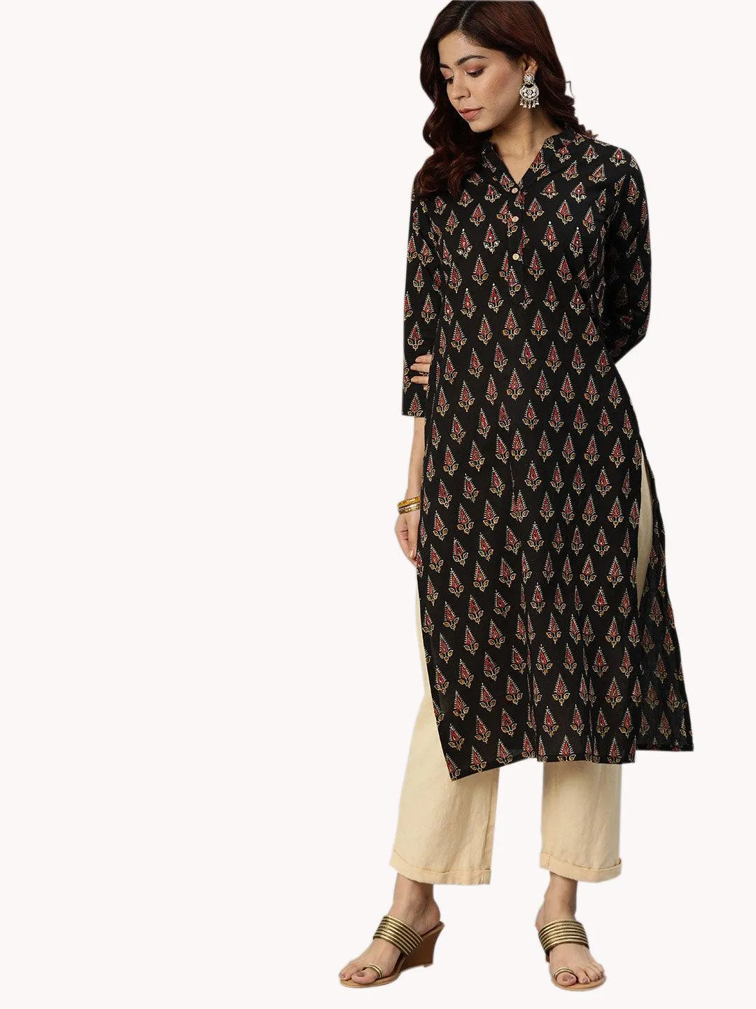 Divena Black Buti Print Cotton Kurta