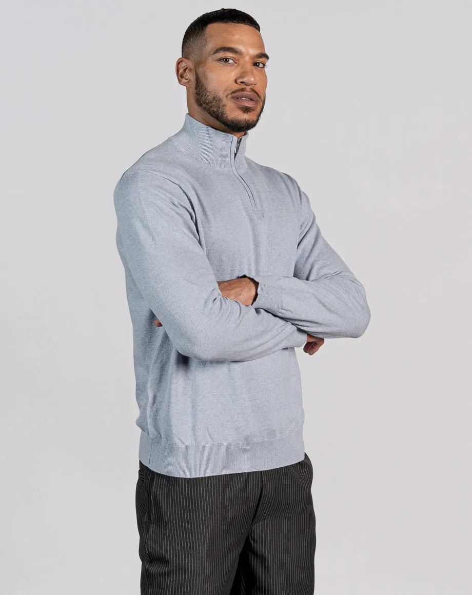 ESSENTIAL HALF ZIP KNITTED JUMPER - LIGHT BLUE