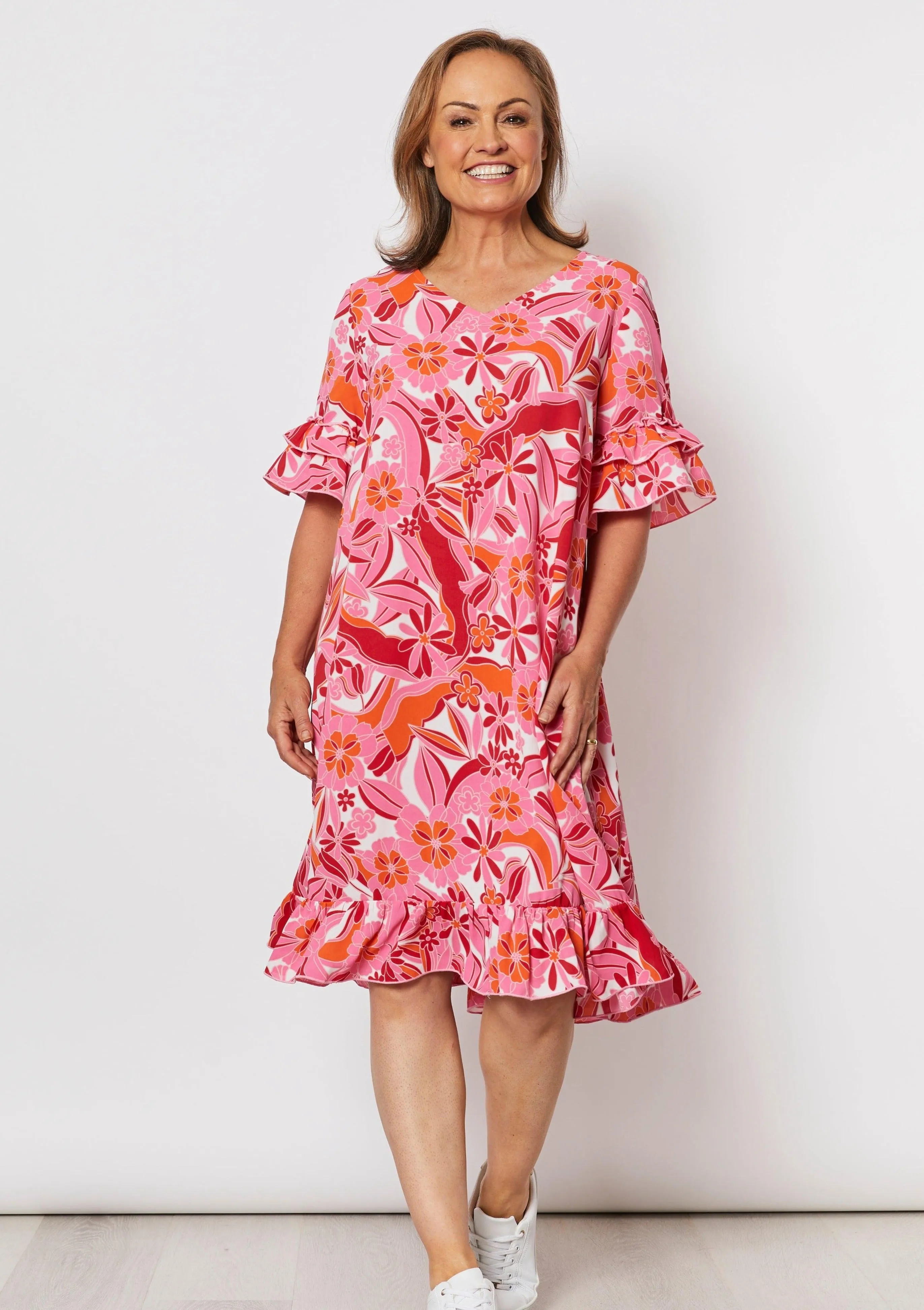 Floral Frilled Hem Dress - Pink