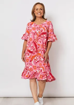 Floral Frilled Hem Dress - Pink