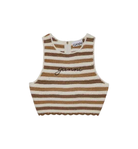 GANNI Brown Crochet Racerback Top