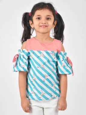 Girls Aqua Green Printed Top