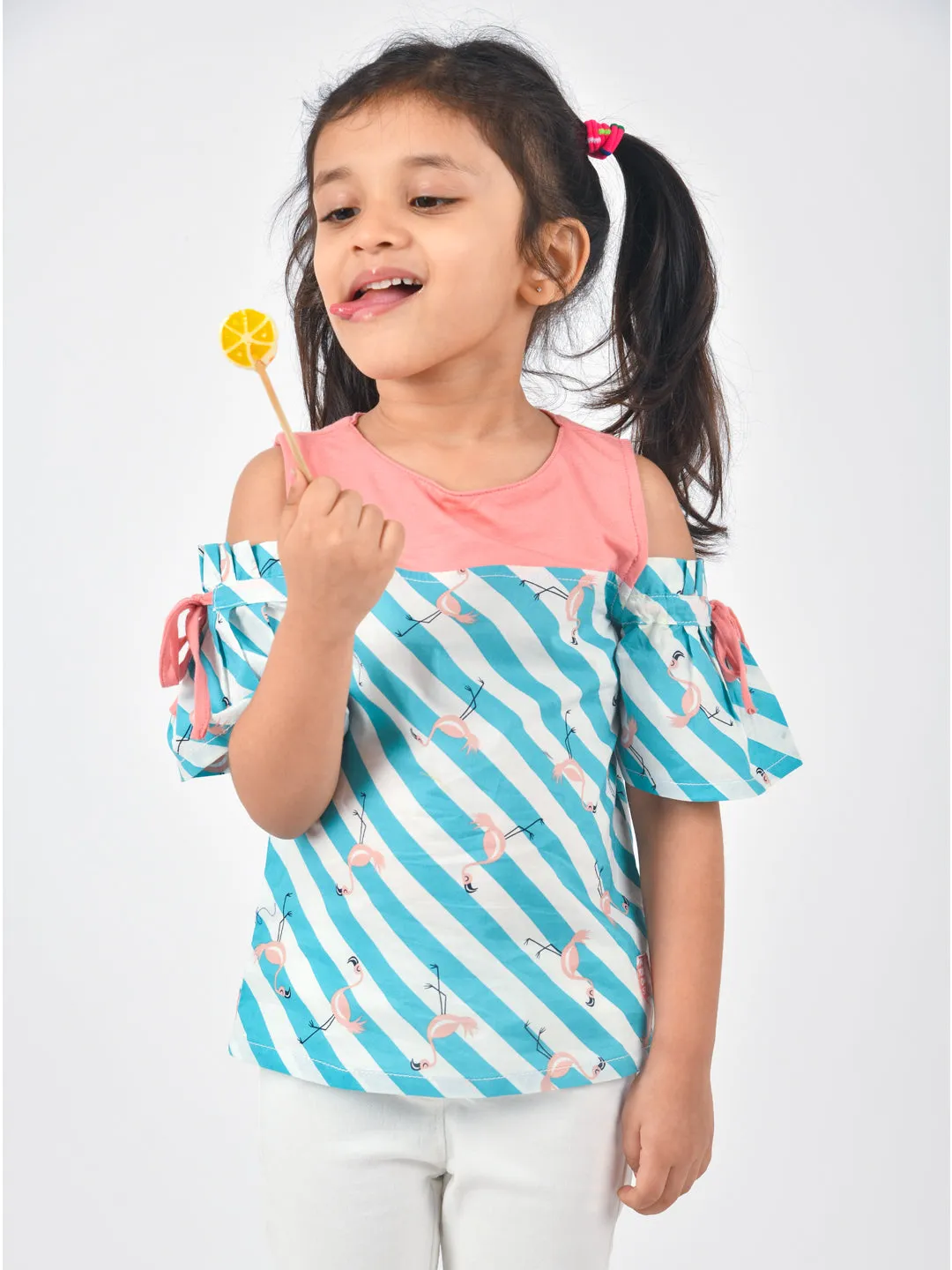 Girls Aqua Green Printed Top