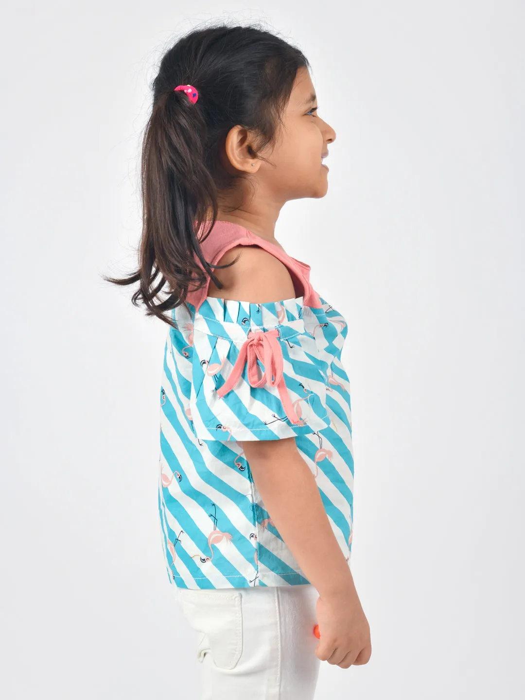 Girls Aqua Green Printed Top