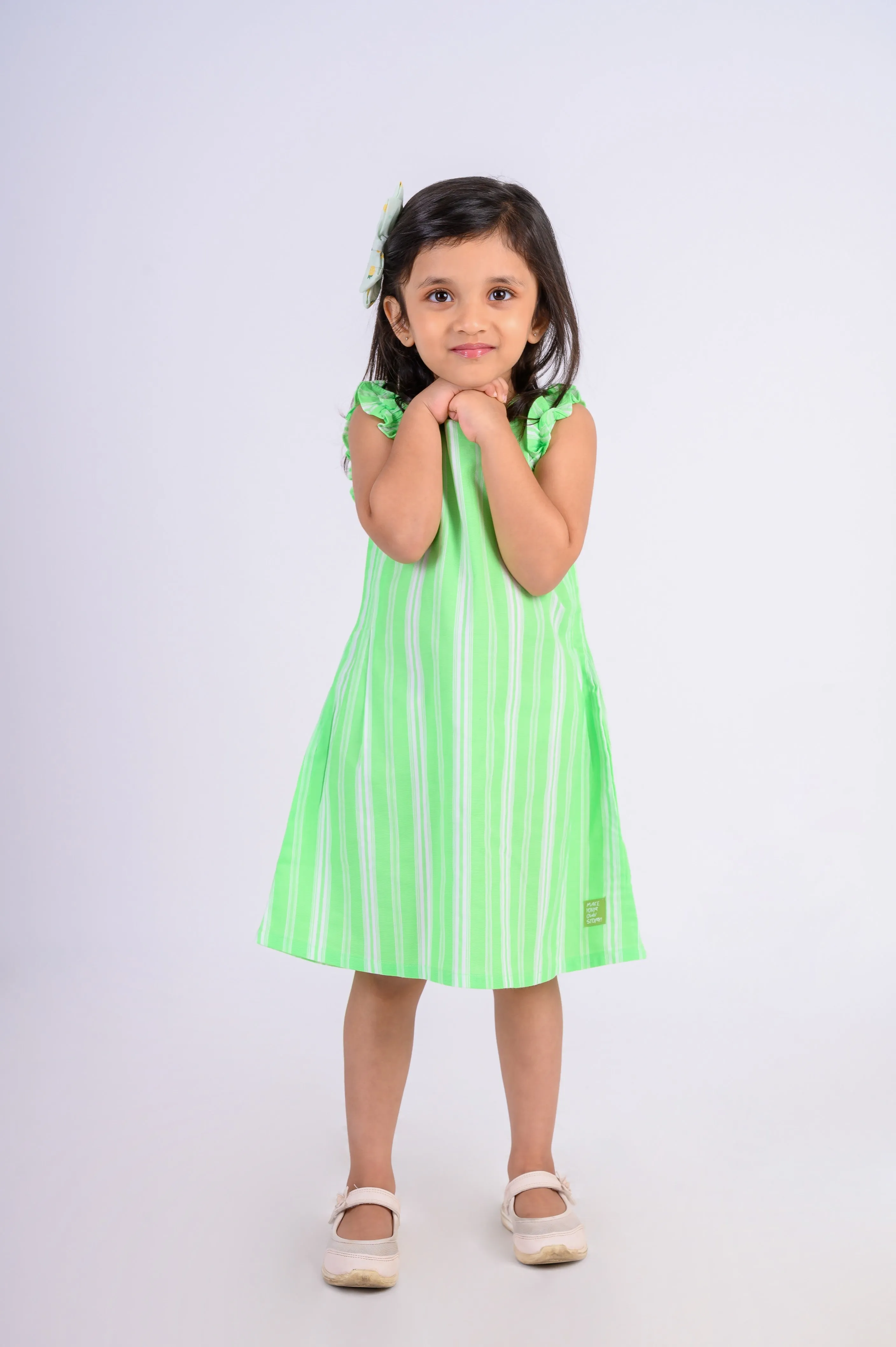 Girls Neon Green Striped Dress