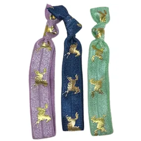 Gold Foil Horse Print Hair Ties in Cool Tones - 3pc.