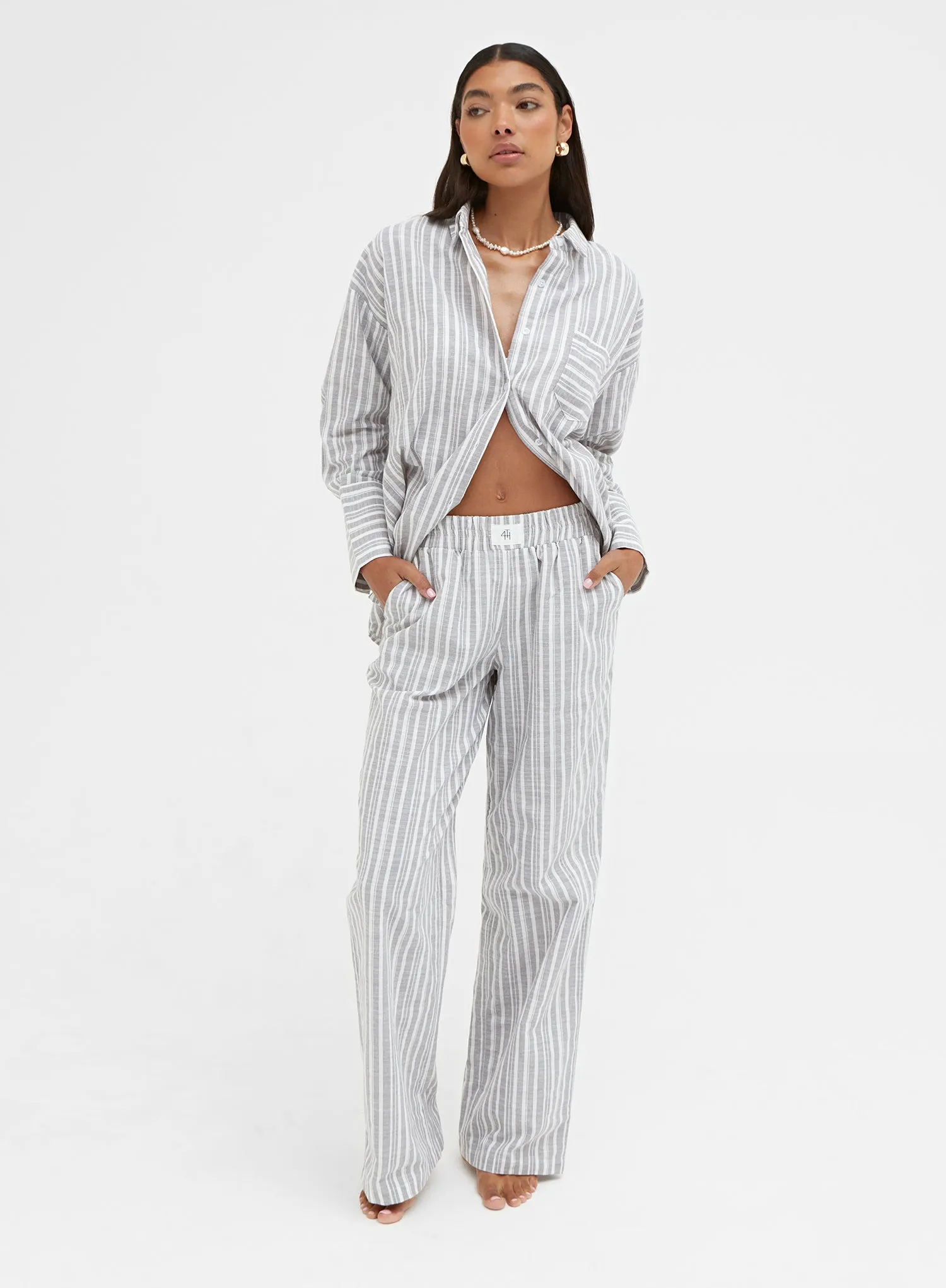 Grey And White Relaxed Stripe Shirt – Millie