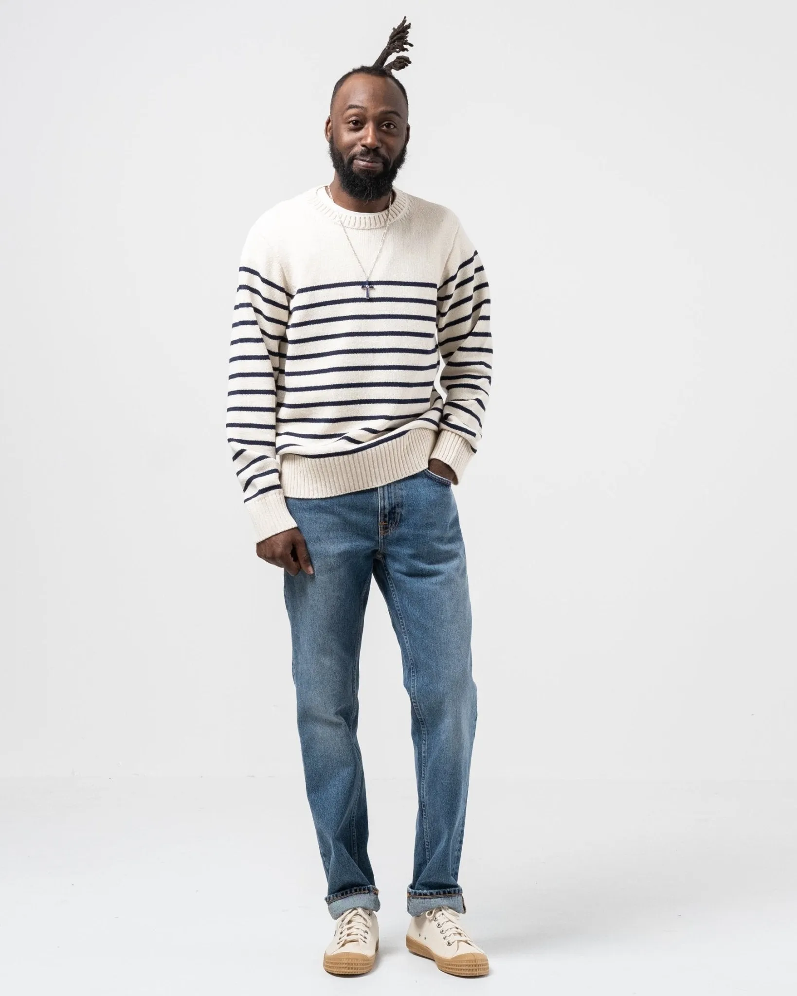 Hampus Recycled Stripe Off White / Navy