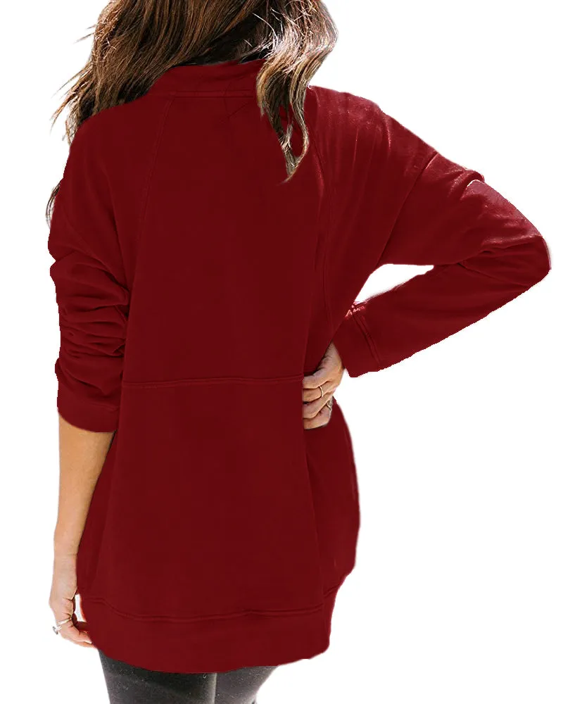 Haute Edition Women's Half Zip Slouchy Pullover Sweatshirt with Plus