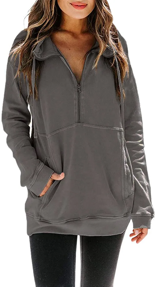 Haute Edition Women's Half Zip Slouchy Pullover Sweatshirt with Plus