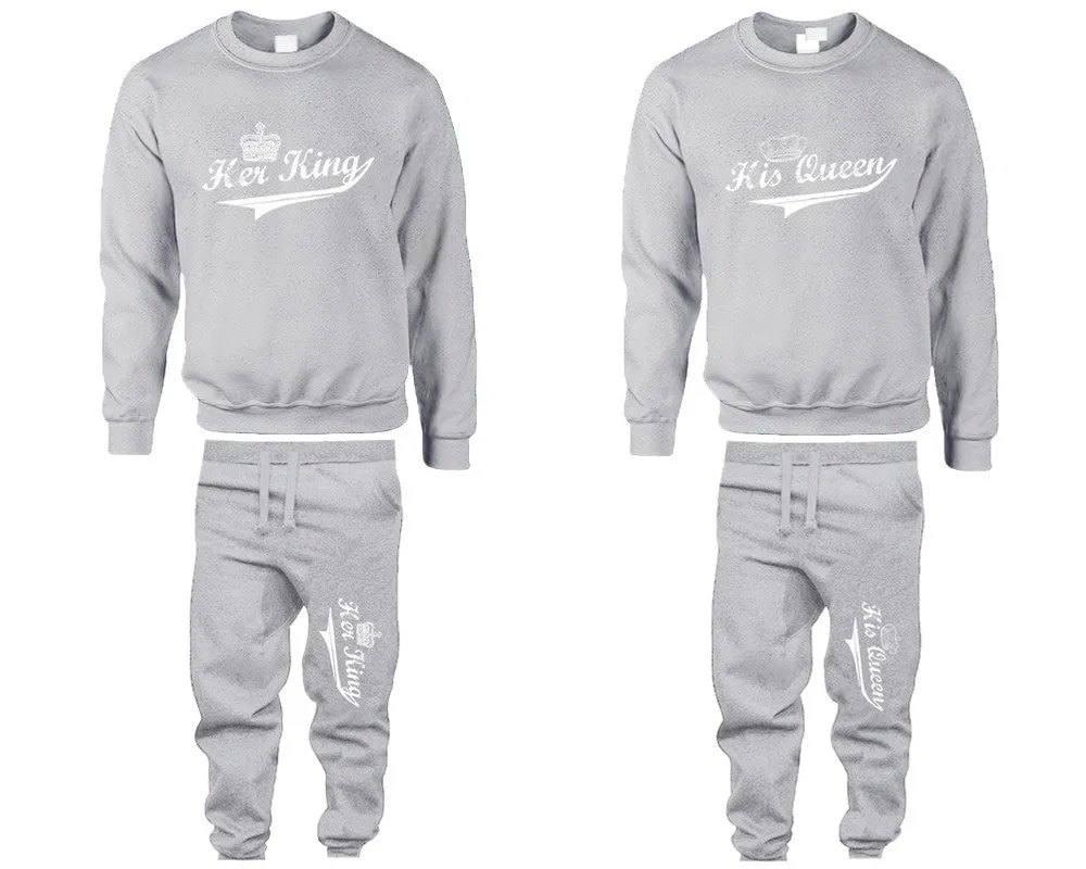 Her King and His Queen Couple Matching Sweaters & Jogger Pants, Unisex Crewneck and Jogger Pants Set