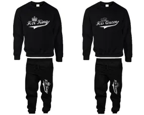 Her King and His Queen Couple Matching Sweaters & Jogger Pants, Unisex Crewneck and Jogger Pants Set